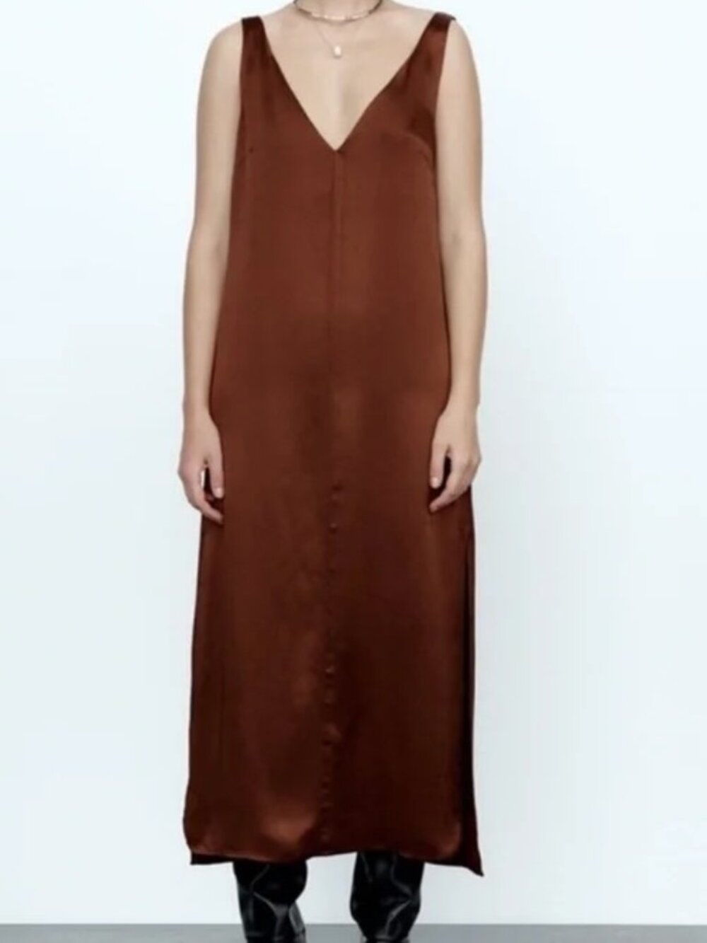 Women Zara SATIN EFFECT DRESS with split hem SPECIAL EDITION sz XL